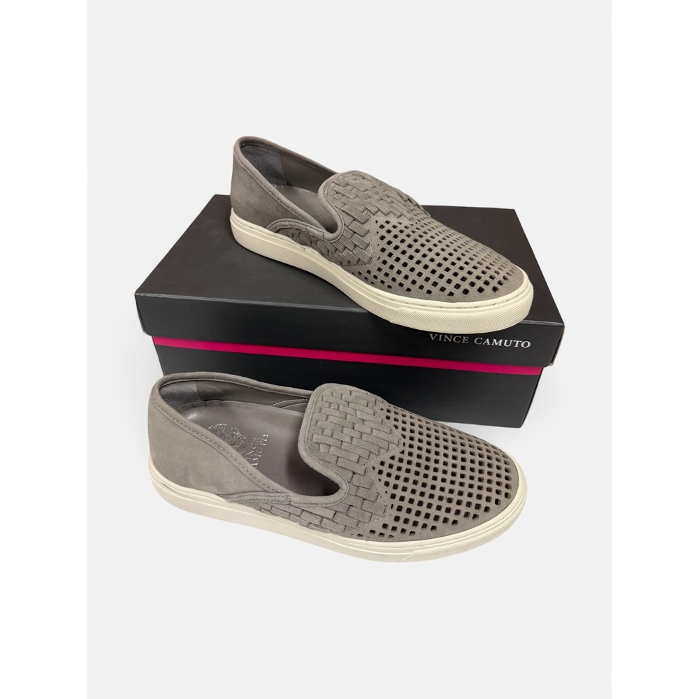 Vince Camuto Grey Suede Perforated Woven Slip On‎ Sneakers  7.5